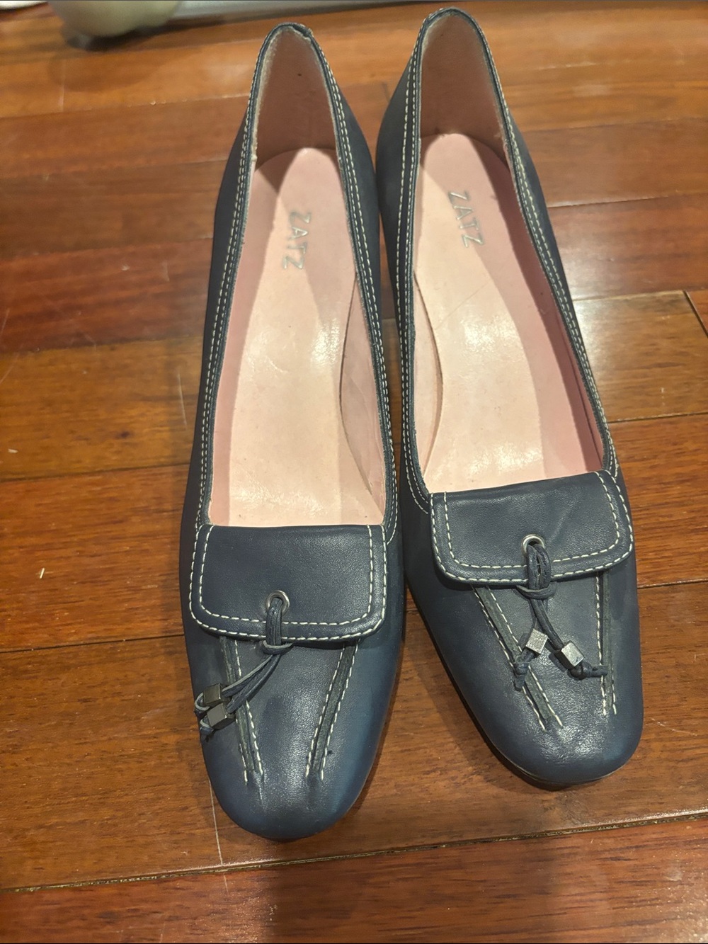 Zara Dark Navy Leather Knot-Detail Loafers